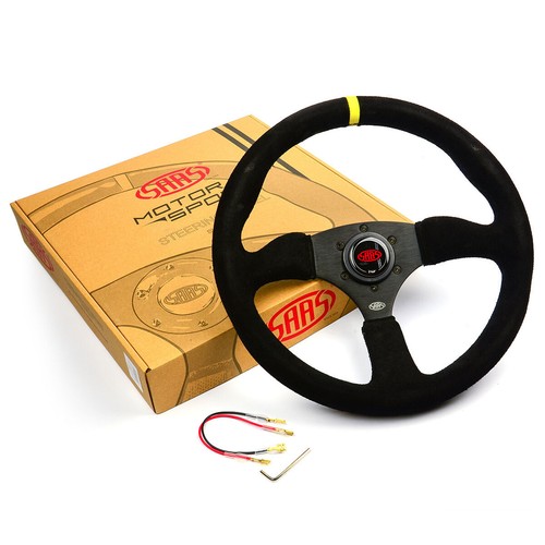 SAAS SUEDE 350mm DEEP DISH STEERING WHEEL 14" ADR TOKYO Black SPOKE INDICATOR - Picture 8 of 8