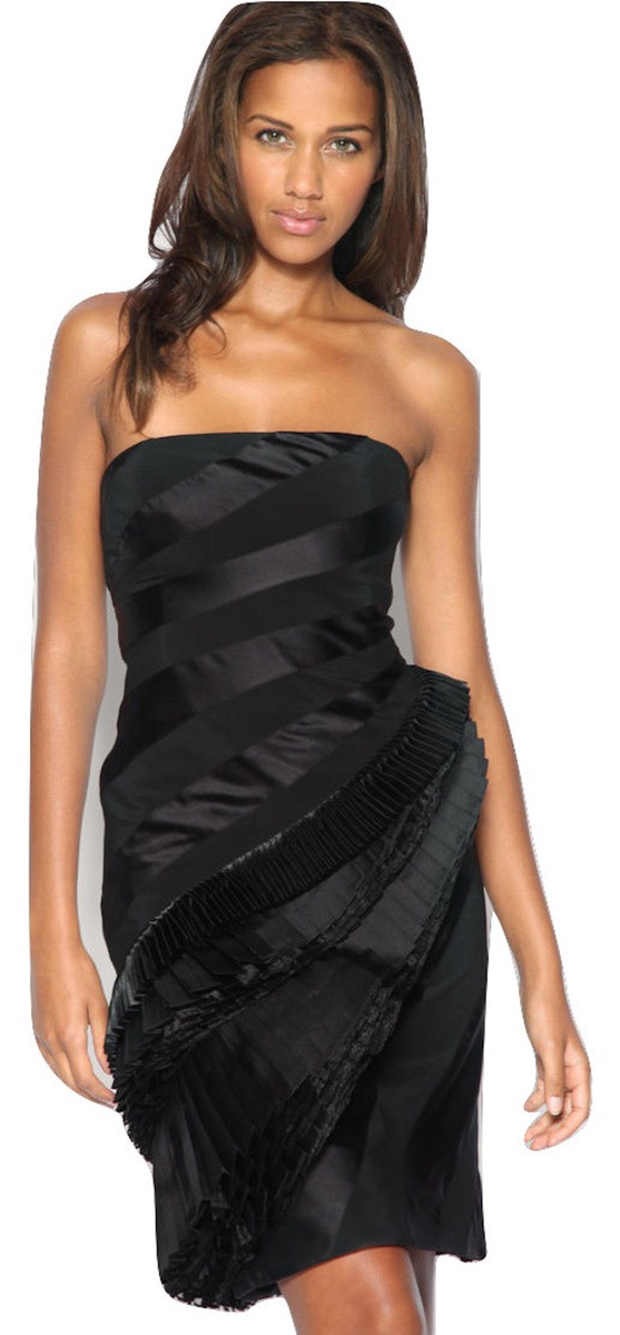 Karen Millen Strapless Pleated Silk Dress Black Sizes UK Size