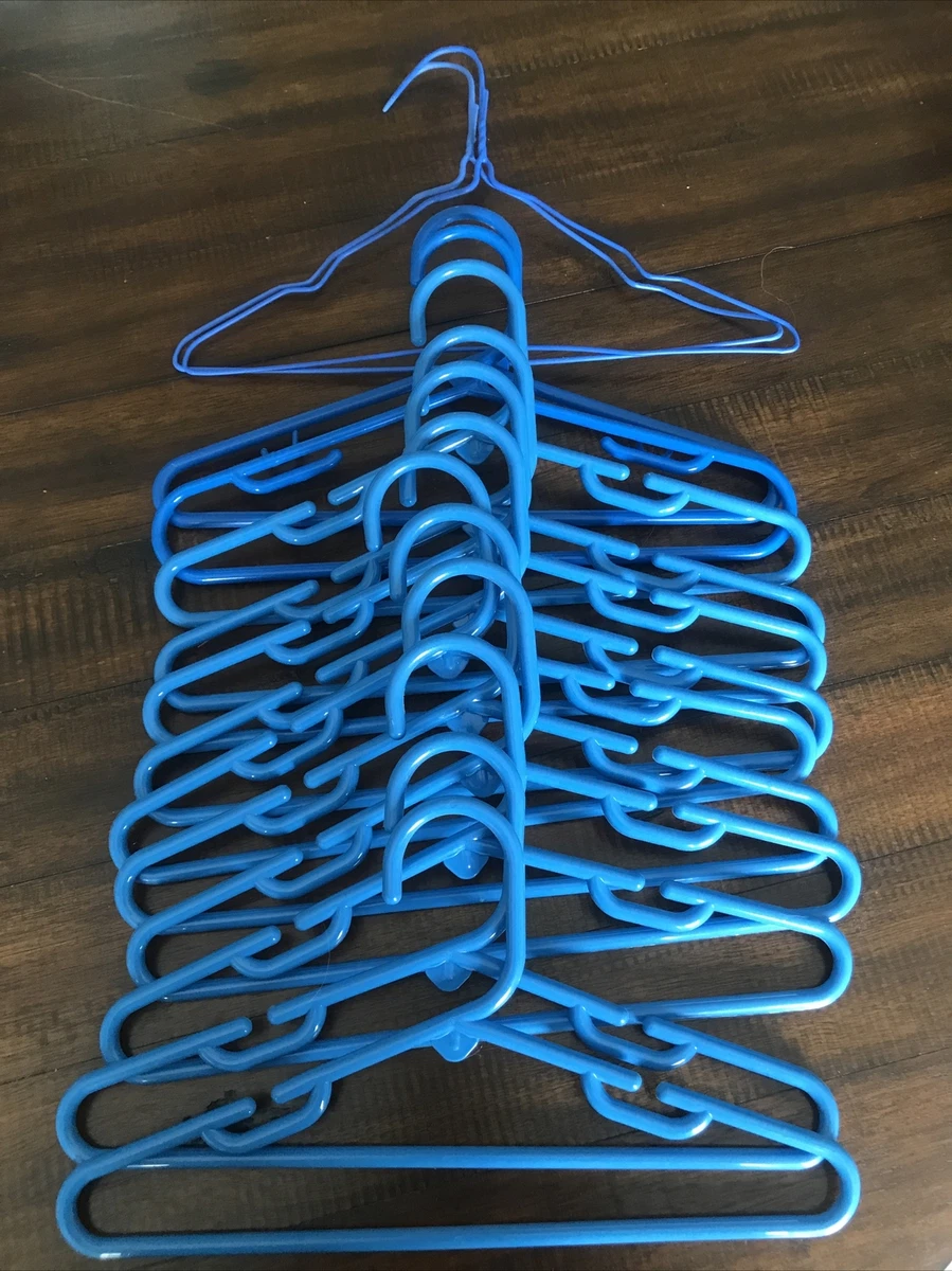 14 Blue Hangers Clothes Kids Baby Toddler Boy 12 Plastic 2 Coated Metal