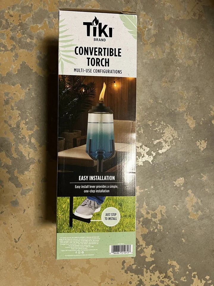 BRAND NEW TIKI  Convertible Torch 69-in / 54-in Blue Glass Garden Torch - Image 2 of 3