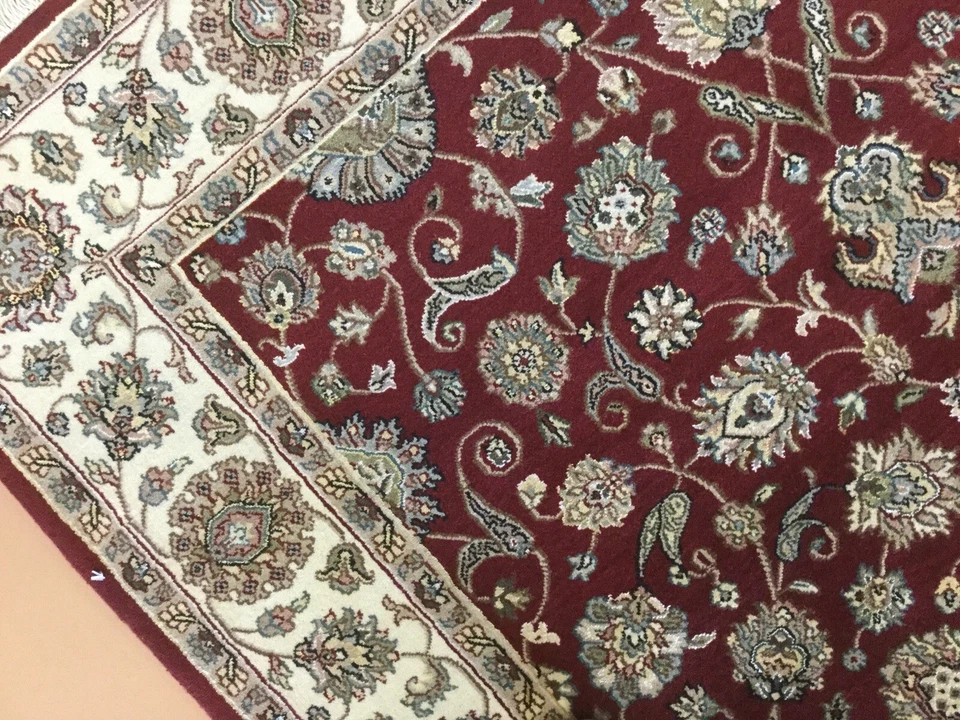 5’.0”x 7’.3” Red Beige All-Over Floral Oriental Rug Hand Knotted Wool Home Study - Image 3 of 4