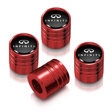 for INFINITI Logo in Black on Red Aluminum Cylinder-Style Tire Valve Stem Caps