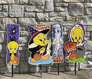 Vtg 98 99 2000 Warner Bros Tweety Ghost Lg High Impact Plastic Halloween 4 Pcs