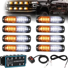 8X 12 LED Strobe Lights Kit Side Marker Car Truck Emergency Warning White Amber