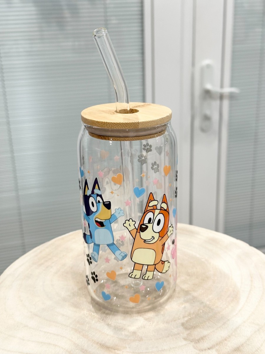 16 oz Glass Cup Bluey Cup | eBay