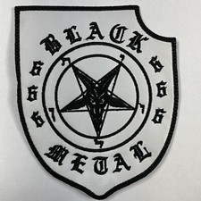 BLACK METAL BAPHOMET SHIELD BLACK ON WHITE EMBROIDERED PATCH