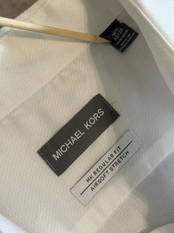 Men Michael Kors White Button Down Regular Size 16 1/2 32/33 - Image 3 of 4