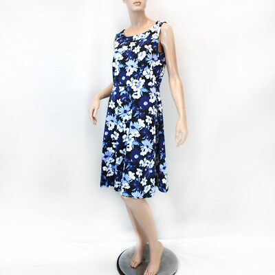 Talbots Black Floral Knee Length Crew Neck Sleeveless Dress size 8 Revised