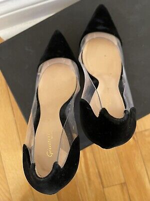 Gianvito Rossi black velvet PVC Plexi D’Orsay Pumps size EU 37,5 US 7,5