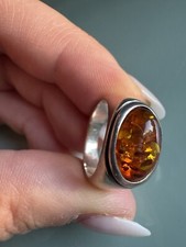 925 Sterling silver And Genuine Baltic Amber Ring Size 6