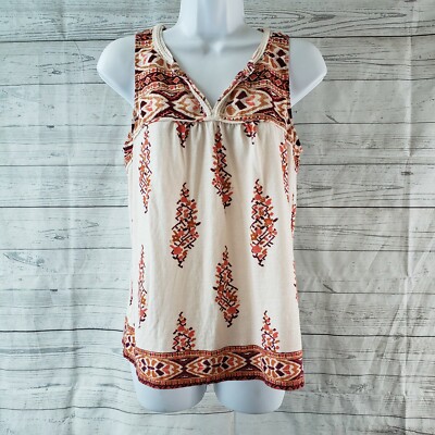 Akemi + Kin Anthropologie Womens Printed Tank Top Sz Small Pink Red Cotton Blend