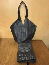 Vince Camuto Afina Leather Tote In Black Smooth Leather