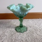 Fenton SEA MIST GREEN OPALESCENT CABBAGE ROSE PATTERN Comport Compote Candy dish