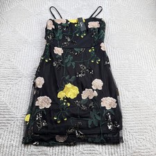Lulus Floral Embroidered Sequin Mini Dress Women's S Black Cocktail Party Glam