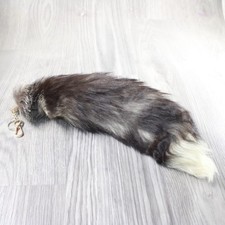 1 Silver Fox Tail Key Ring 155d Taxidermy Keychain Tassel Bag Tag