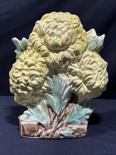 Vintage McCoy Pottery Flower Form Vase Yellow Chrysanthemum Mums 8”
