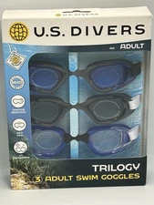 US Divers Trilogy Adult UV Swim Goggles 3 Pack in Blue, Black, and Blue New
