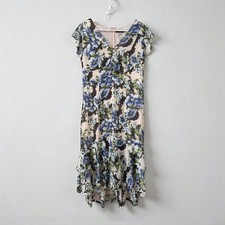 Tommy Hilfiger Women’s Blue Floral Short Sleeve V Neck High Low Midi Dress  NWT