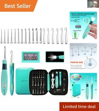 Effortless Crocheting with 18 Size Light-Up Crochet Hooks  Counter - USB Charge