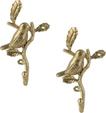 2PCS Vintage Bird  Foliage Wall Hooks, Antique Gold Heavy Duty Entryway
