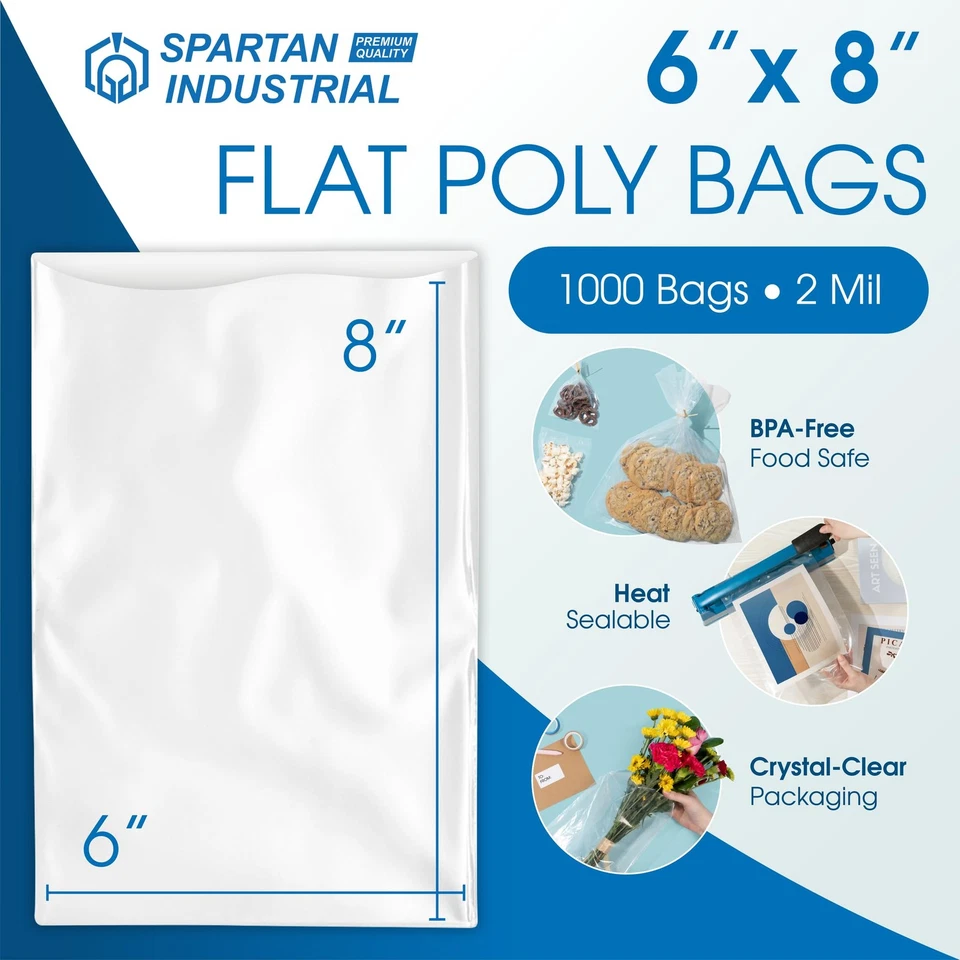 - 6" X 8" Open-End Flat Poly Bags (1000 Count) Heavy Duty 2 Mil Clear Plastic... - Image 2 of 4