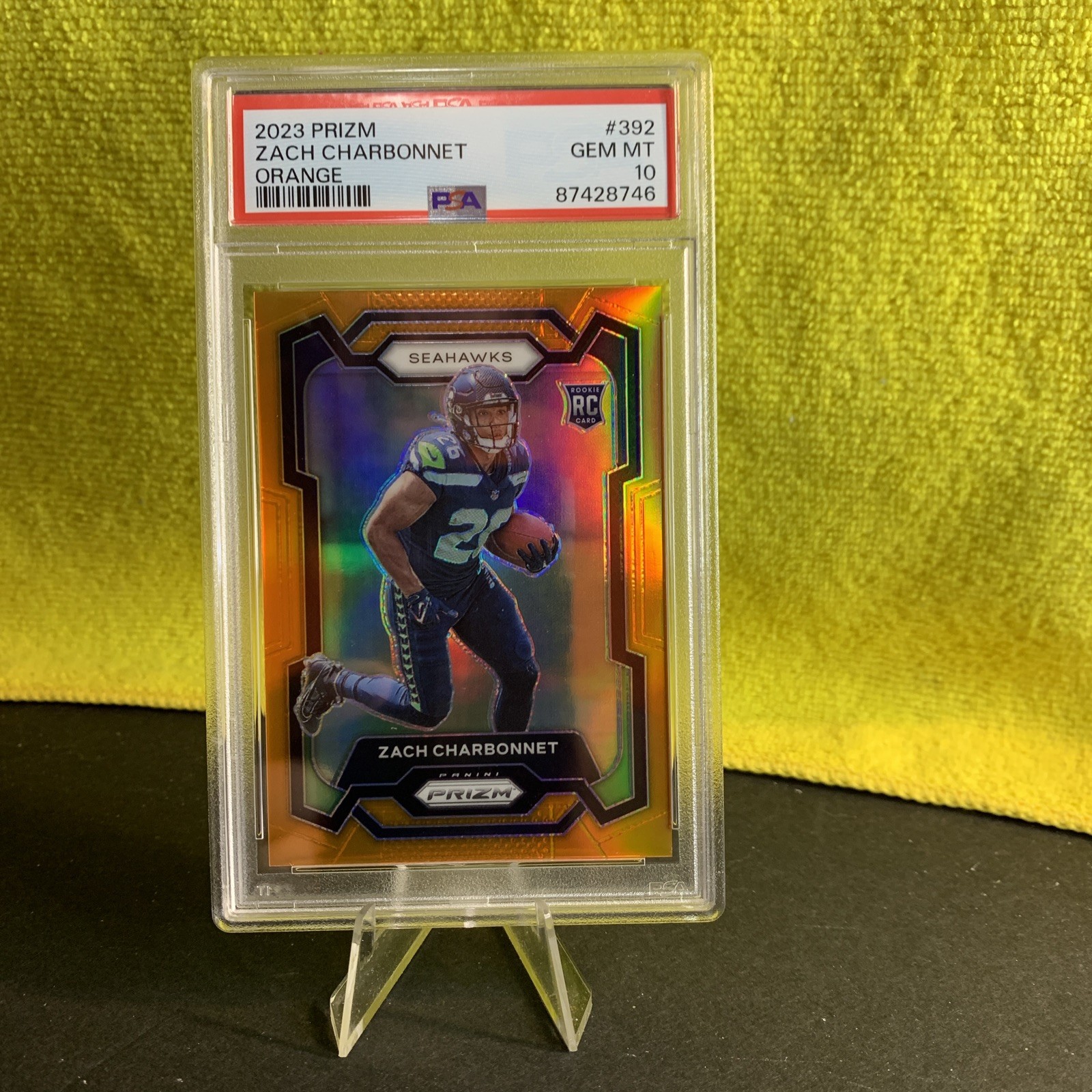 Zach Charbonnet 2023 Prizm Orange Rookie 143/249 PSA 10 RC #392