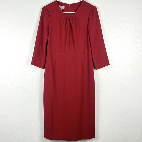 Hobbs London Red Stretch 3/4 Sleeve Knee-Length Sheath Dress US 6 UK 10