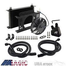 For GM Chevy V8 LS1 LS2 LS3 Oil Cooler 13 Row+Oil lines Bracket Kit w/Fan Kit 