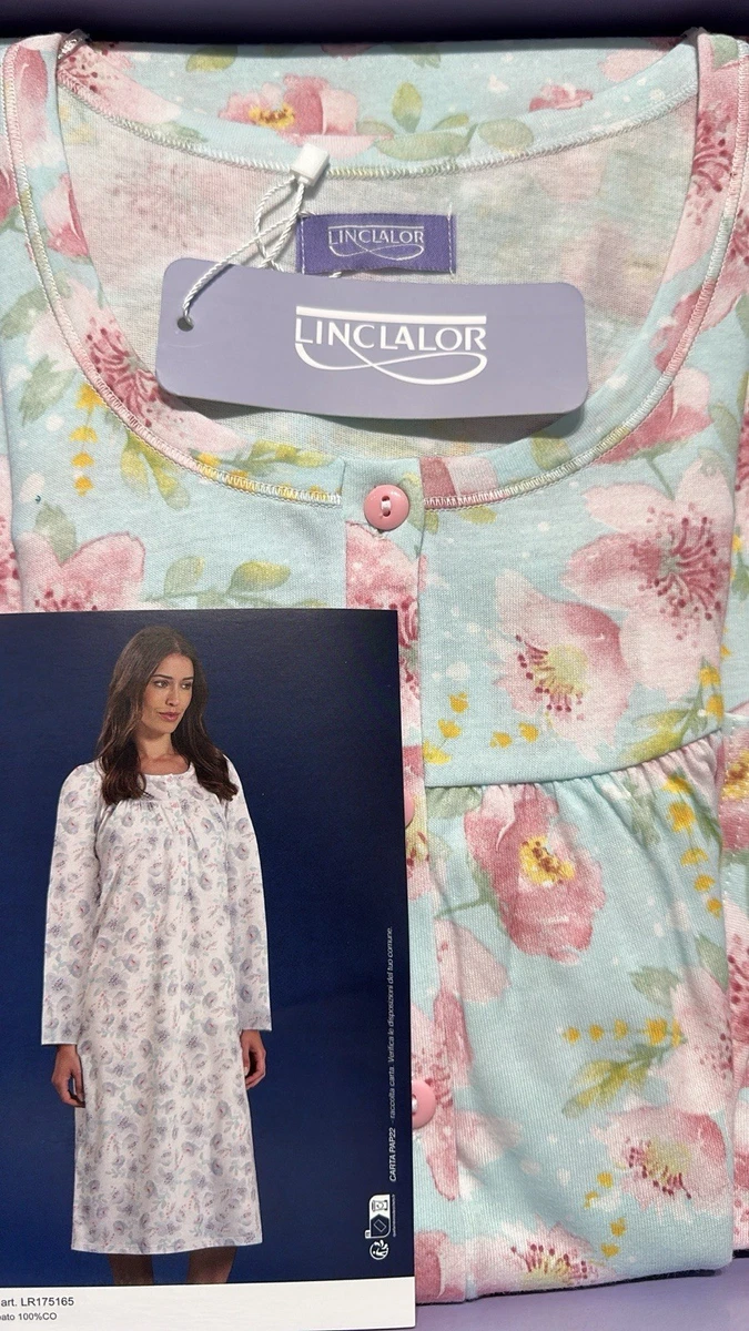Camicia Da Notte In Cotone Donna A Maniche Lunghe – Taglie Forti M-2XL, Rosa, Con Bottoni E Colletto