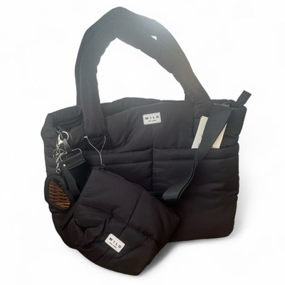 NWT Wilo The Label Black Puffer Tote Bag with Pouch travel diaper school bag