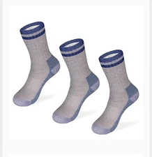 MERIWOOL Merino Wool Kids Hiking Socks for Children 3 Pairs Blue Gray Warm
