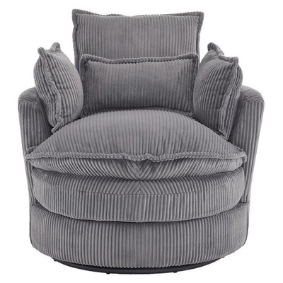 Comfy Round Reading Chair Corduroy Armchair for Living Room Bedroom Swivel