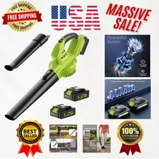 Compact Green Leaf Blower – High Speed 130MPH, 180CFM with 2 Batteries & Charger