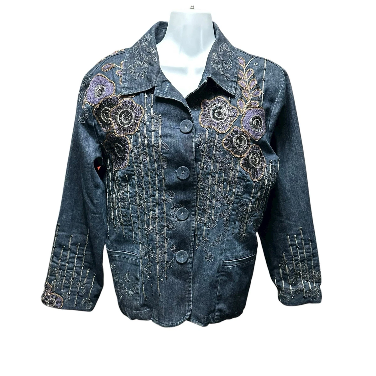Veste Habillée Chico's Noir Et Or - Taille 3, En Shantung Avec Boutons Et Embellissements, Jamais Portée