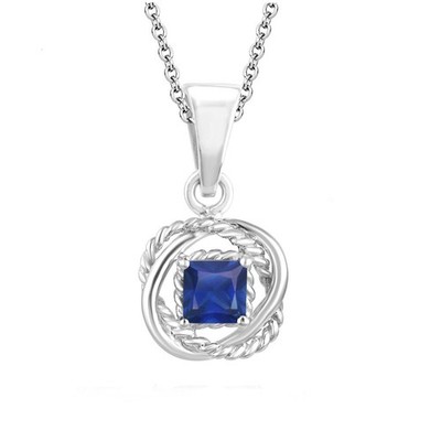 6 mm Princess Cut Lab Created Saphir Twisted Wire Anhänger 14k vergoldet 925