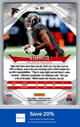2024 Panini Phoenix #99 Kyle Pitts FireBurst #/350 Atlanta Falcons I46 - Picture 2 of 2