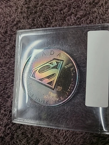 2016 DC Superman Canadian $5 Silver Maple Leaf 1 oz .9999 Silver Round🌈 Toned#3