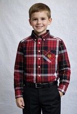 CHAPS Boys Plaid Button Down Dress Black/Red Shirt Small 8