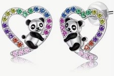 Adorable PANDA HEART EARRINGS Colorful Stud Backing Synthetic Zircons  Enamel