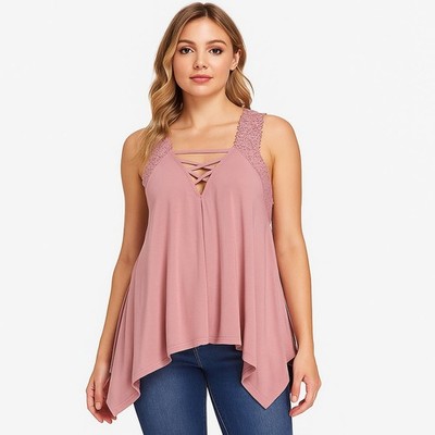 NEW Capella Large Dusty Rose Blouse Sleeveless Lace Trim Handkerchief Hem BOHO