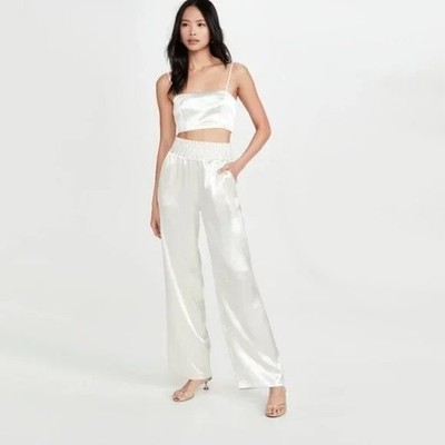 NWT Cinq à Sept ivory shiny wide leg pants, XS