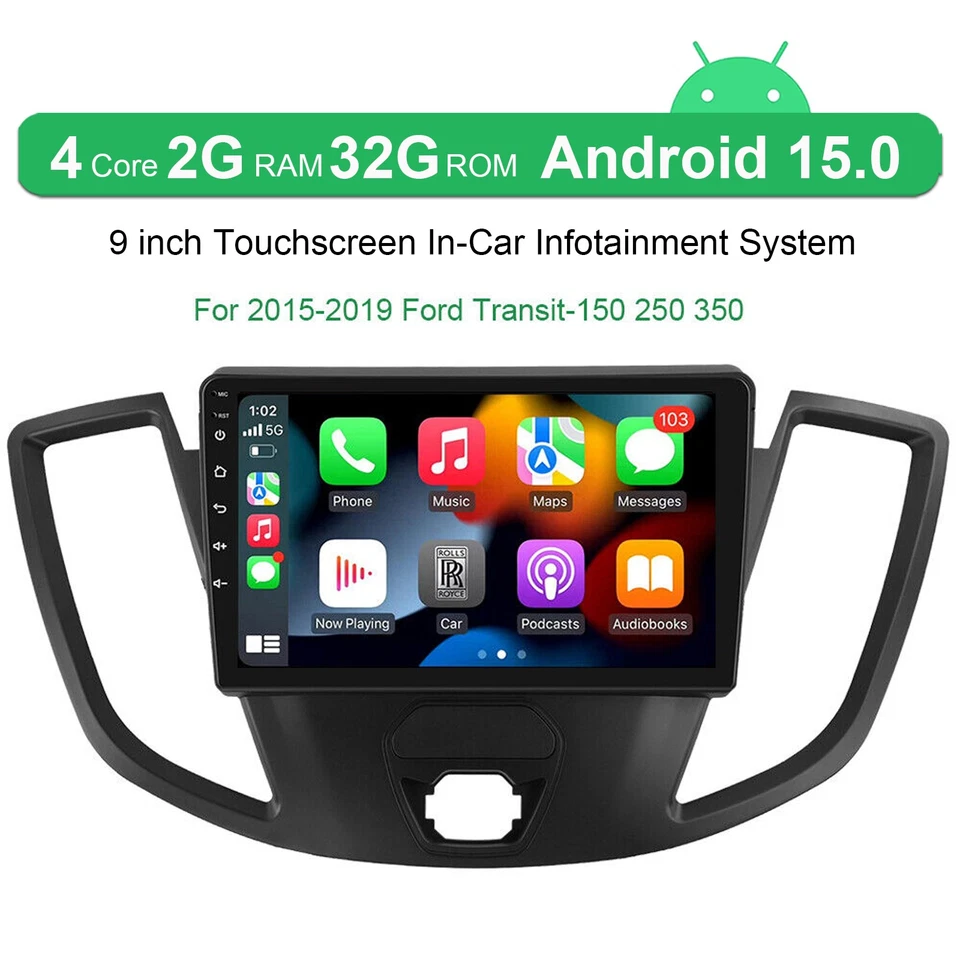 Radio estéreo Android 15 CarPlay para Ford Transit 150 250 350 2015 2016 2017-2019 Foto 2 de 4