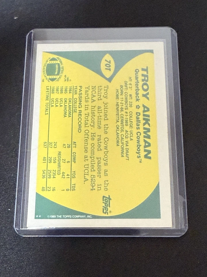 1989 Topps Traded - Troy Aikman #70T Autographed COA - Image 2 of 3