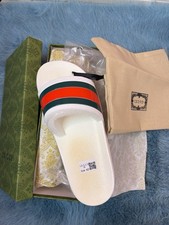 Gucci Striped White Green Red Slide Sandals Comfort Rubber Men's Size 42