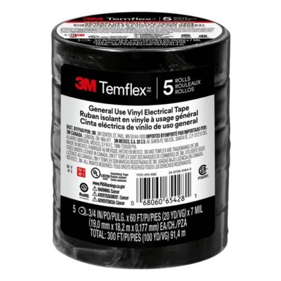 BRANDED Temflex 3/4 In. X 60 Ft. 1700 Electrical Tape Black (5-Pack)