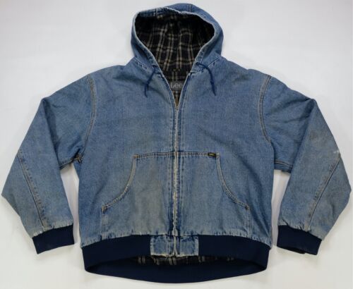 Rare veste en jean vintage vintage Lee doublée fermeture éclair complète en denim à capuche années 90 taille XL - Photo 1 sur 12