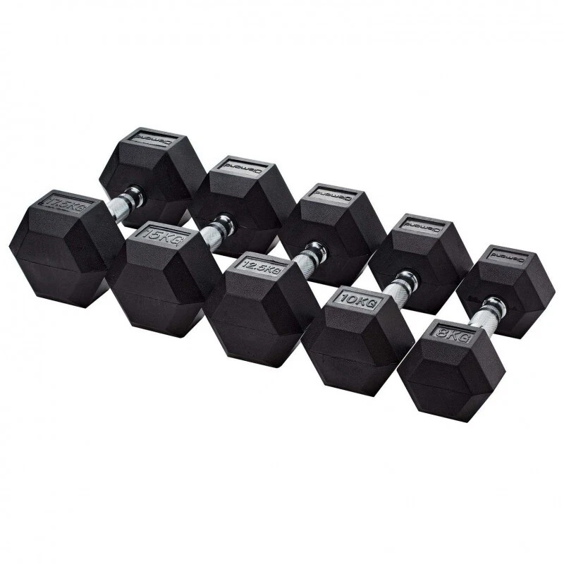 GYMENIST Manubri Singoli Esagonali In Gomma - 18,1 Kg (Coppia), Manici In Acciaio Cromato, Pesi Per Allenamento