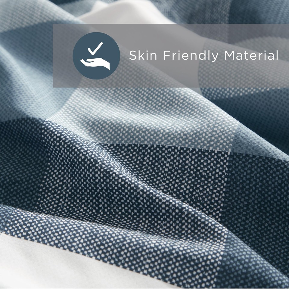 Plaid Full/Queen Comforter Set, Farmhouse Comforter Set Queen, Blue and