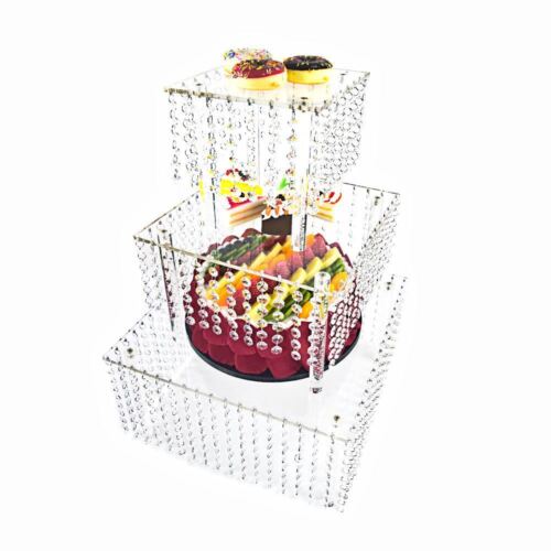 3 Tier Cake Stands Square Crystal Beaded Cupcake Tower Separable Dessert Display