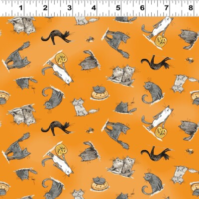 Fat Quarter Clothworks Halloween Parade Trick Leckerli süße Katze 100 % Baumwollstoff